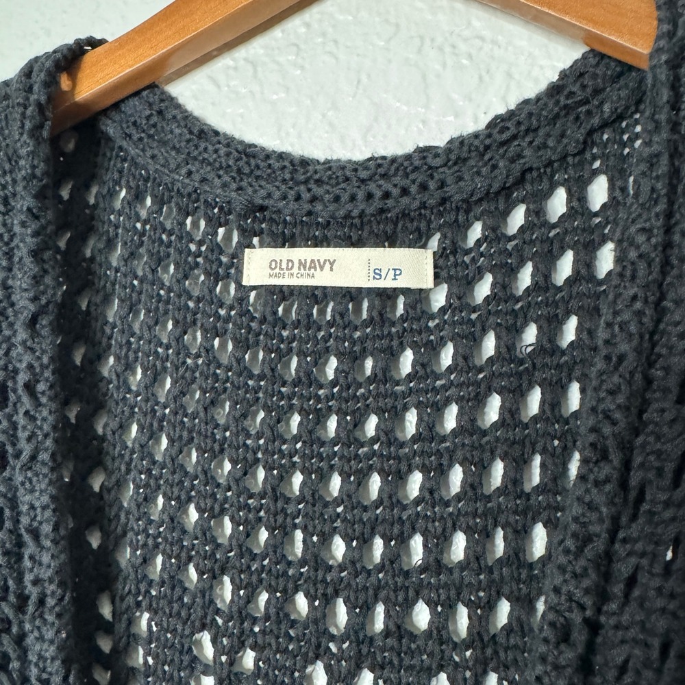 Old Navy Y2K Black Crochet Knit Vest Boho Sleeveless Cardigan Womens Small - Picture 4 of 8
